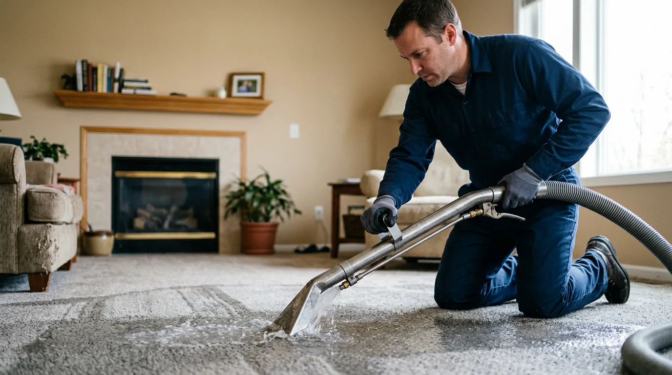 Water damage restoration technician working near Oran, IA